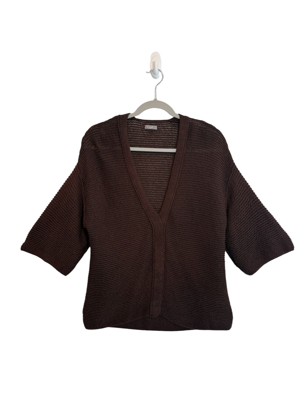 J. Jill Espresso Brown Deep V-Neck Boxy Open Knit Cardigan Earthy Lagenlook Sz L